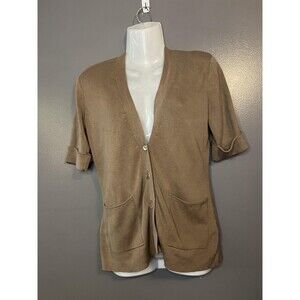 Coldwater Creek Cardigan Womens XS Brown Silk Blend Short Sleeve Button Front